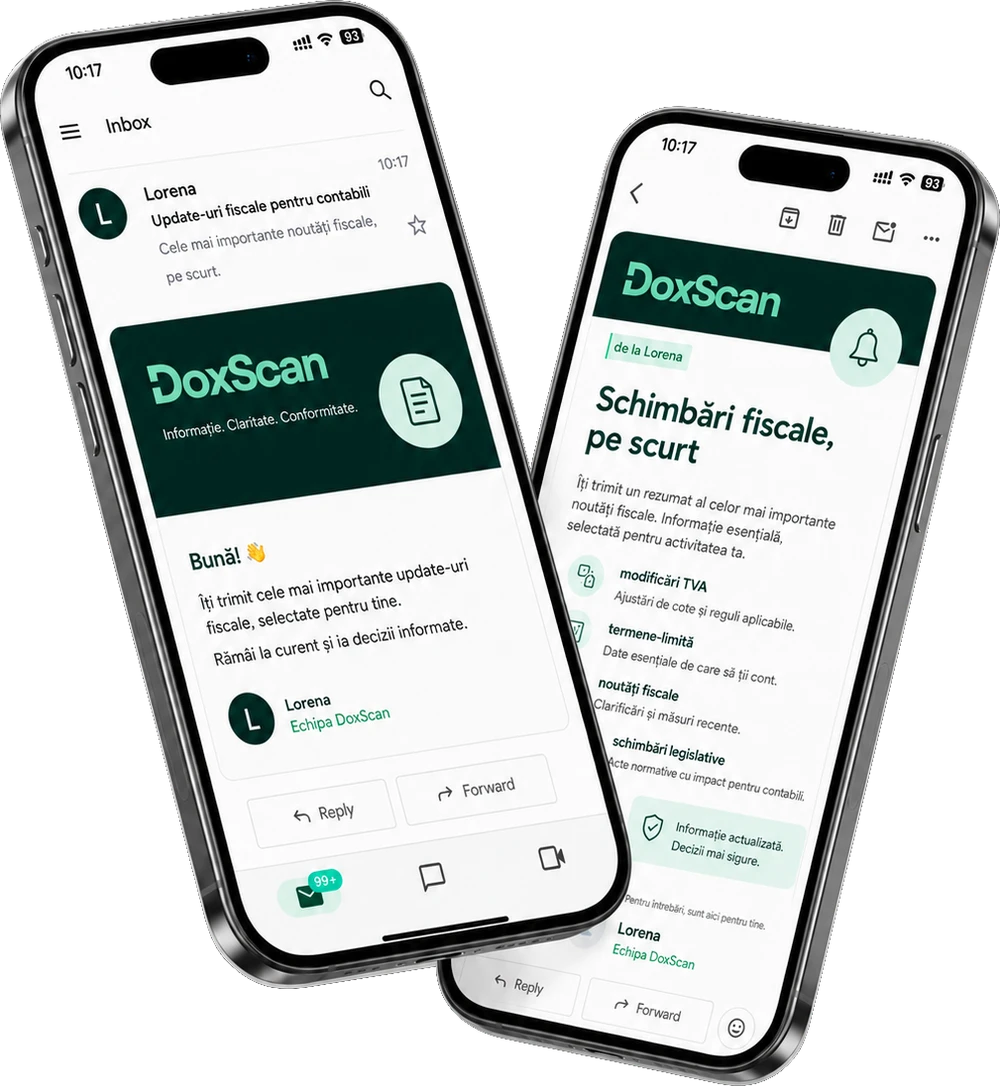 Ediția săptămânală DoxScan deschisă în inbox, pe telefon